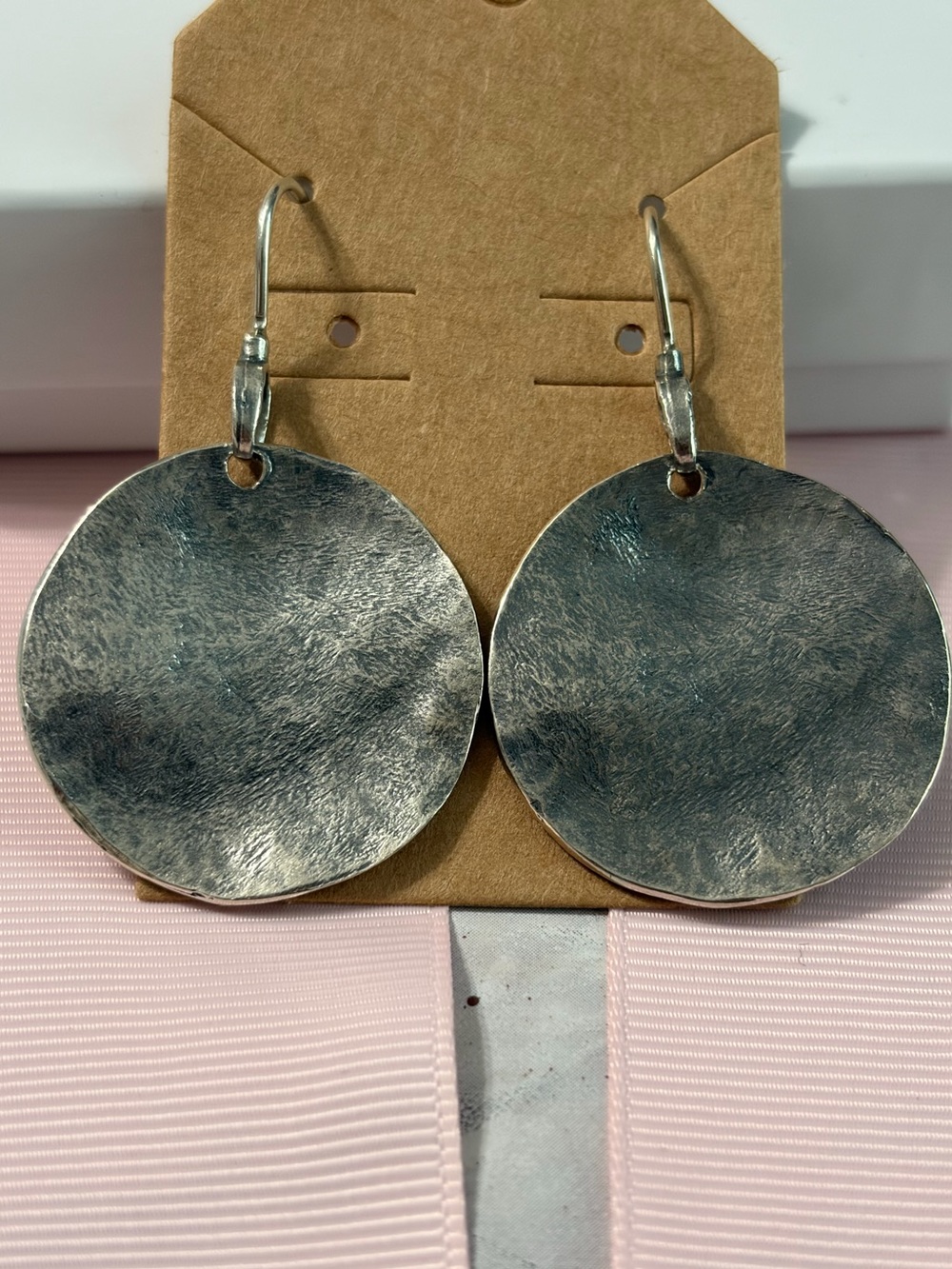 SILPADA 925 Oxidized Sterling Silver Textured Wavy Round Disc Earrings.